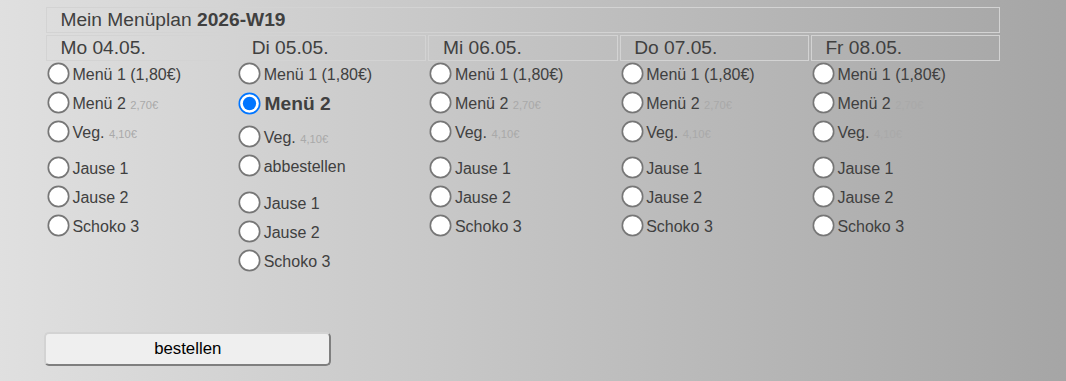 Demo Kantn - Bestellung